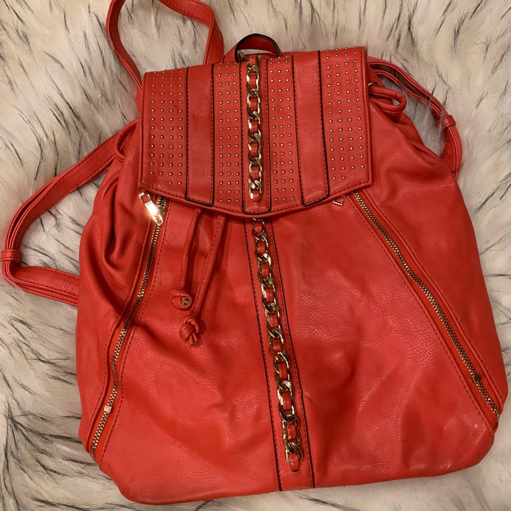 Red Backpack Chain Detail
